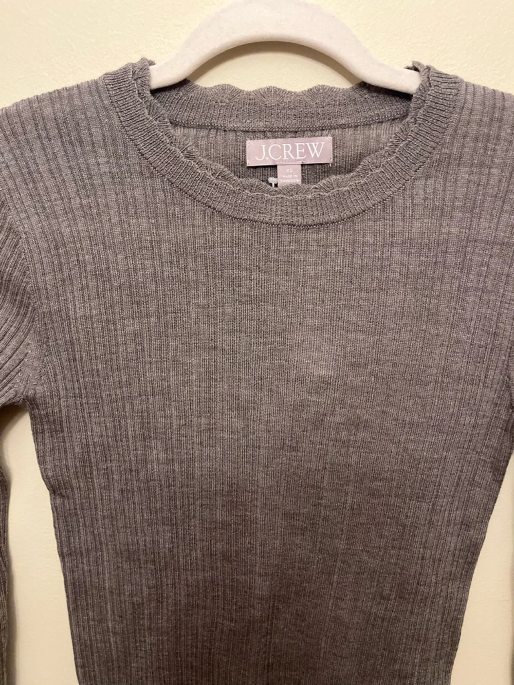 NWT J. Crew Ribbed Long Sleeve Top 100% Merino Wool Women's Size XS Grey